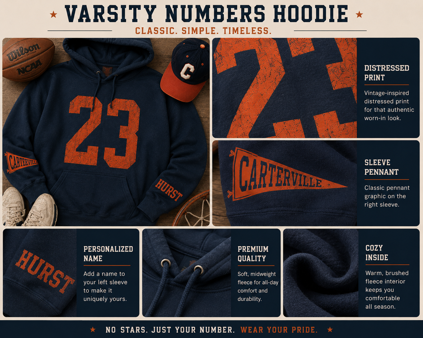 Varsity Numbers Hoodie or Crewneck Sweatshirt (Personalized)