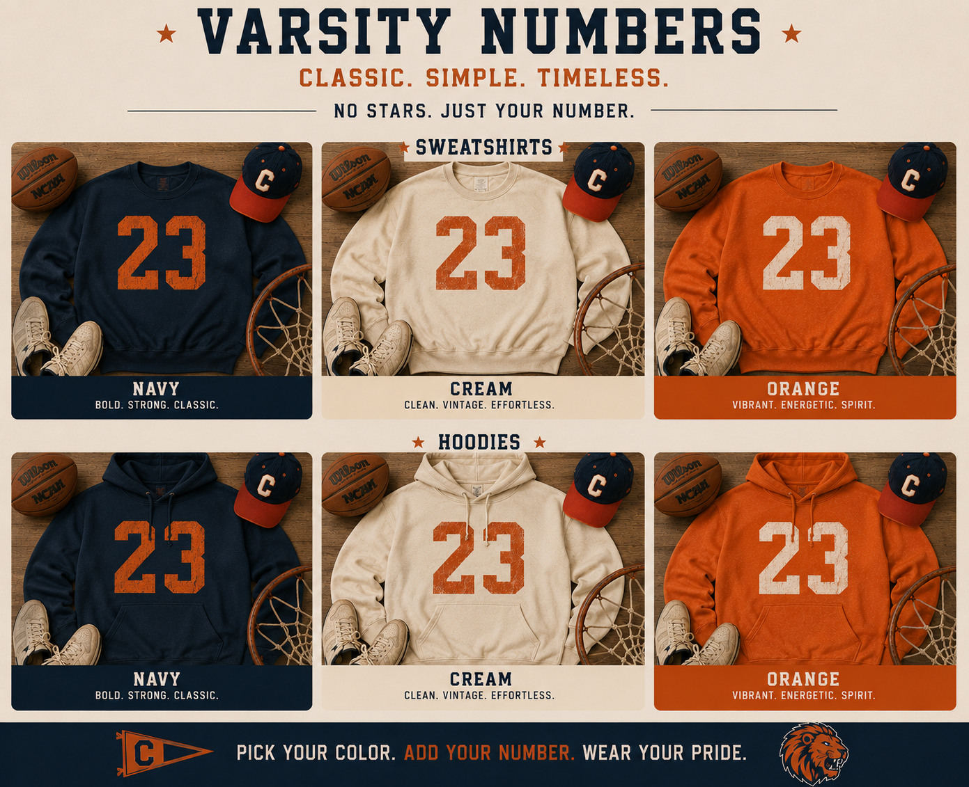 Varsity Numbers Hoodie or Crewneck Sweatshirt (Personalized)